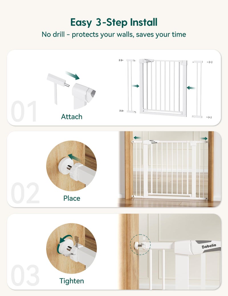 Babelio Metal Baby Gate, 29-43" Auto Close Easy Install Pet Gate PressGuard P7, Extra Wide Walk Thru Child Safety Gate, 30" Tall Pressure Mounted Dog Gate for Doorways & Stairs, White - Image 5
