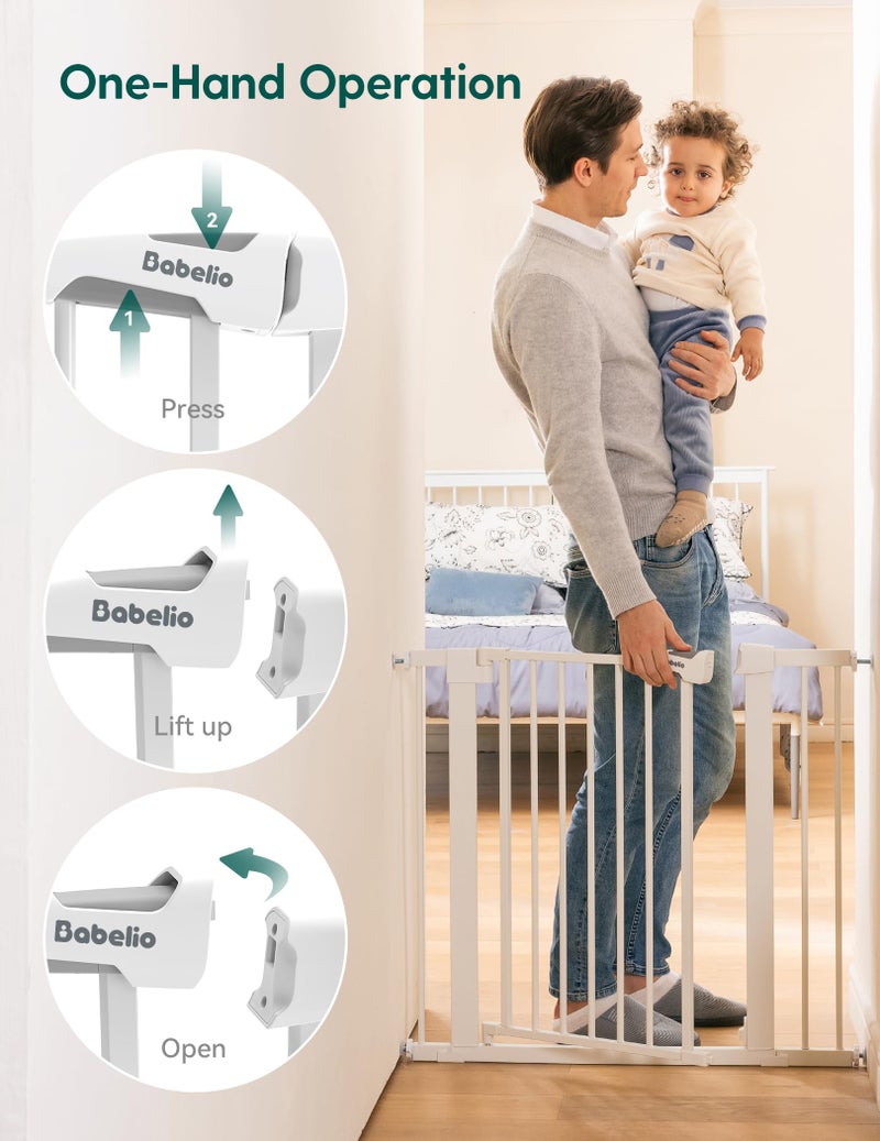 Babelio Metal Baby Gate, 29-43" Auto Close Easy Install Pet Gate PressGuard P7, Extra Wide Walk Thru Child Safety Gate, 30" Tall Pressure Mounted Dog Gate for Doorways & Stairs, White - Image 4