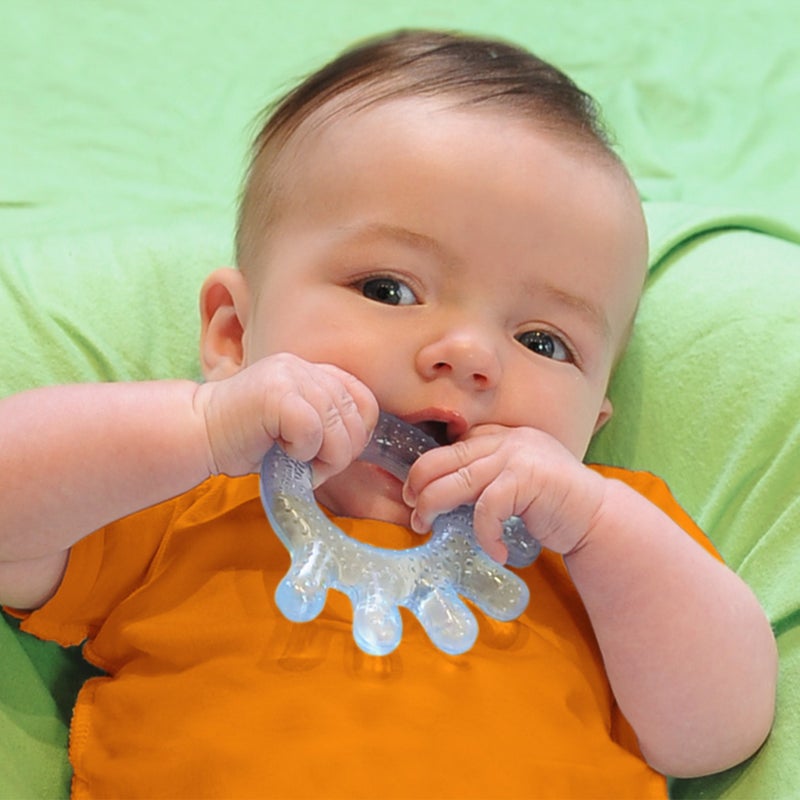 green sprouts Cooling Teether| Soothes gums & promotes healthy oral development |Safer plastic filled with sterilized water,Chill for extra relief,Textured surface to massage gums,2 Count (Pack of 1) Blue - Image 3