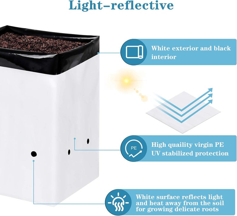 iPower GLGROWBAGFILM3X50 50Pack 3 Gallon Black and White Grow Bags Panda Film Containers for Plants Seedling and Rooting Square Shape - Image 4