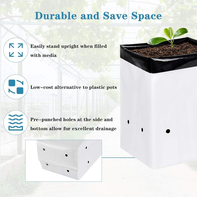 iPower GLGROWBAGFILM3X50 50Pack 3 Gallon Black and White Grow Bags Panda Film Containers for Plants Seedling and Rooting Square Shape - Image 5