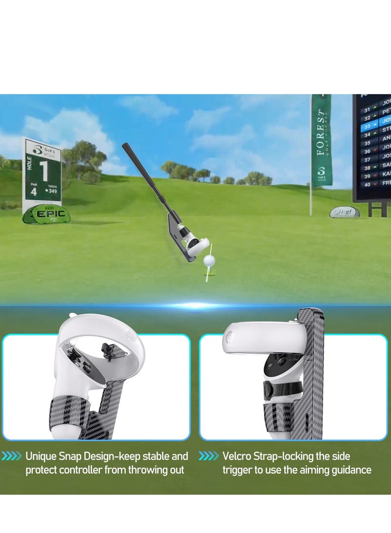 VR Golf Club Extension for Oculus Quest 2 VR Golf Club Adapter Grip Accessory with 2 Controller Caps Bonus Carbon Fiber Golf Club Attached to Enhance Immersive VR Gaming Experience - Image 2
