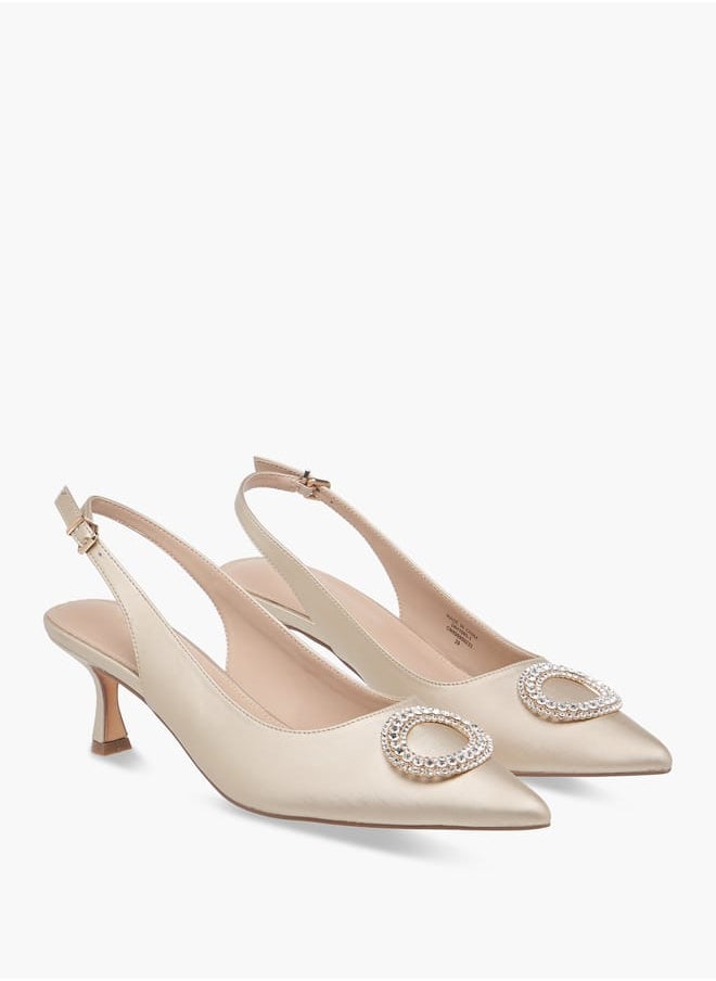 Flora Bella By Shoexpress Women Embellished Slingback Shoes with Kitten Heels and Buckle Closure Ramadan Collection  - Image 1