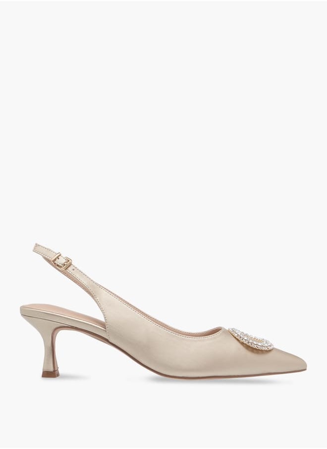 Flora Bella By Shoexpress Women Embellished Slingback Shoes with Kitten Heels and Buckle Closure Ramadan Collection  - Image 3