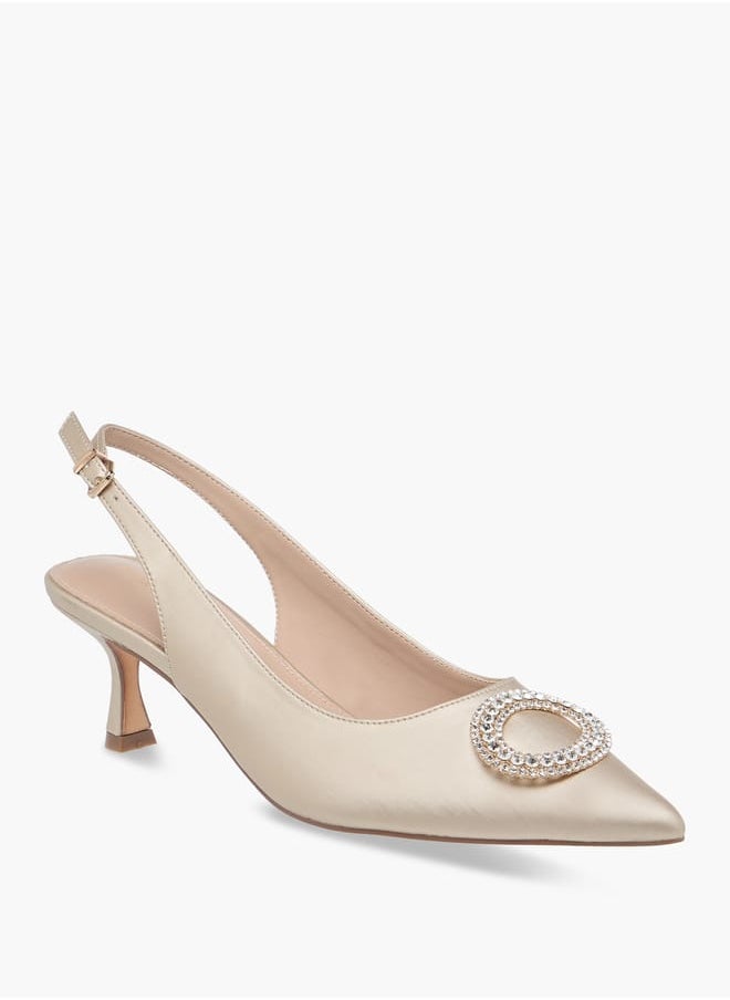 Flora Bella By Shoexpress Women Embellished Slingback Shoes with Kitten Heels and Buckle Closure Ramadan Collection  - Image 2