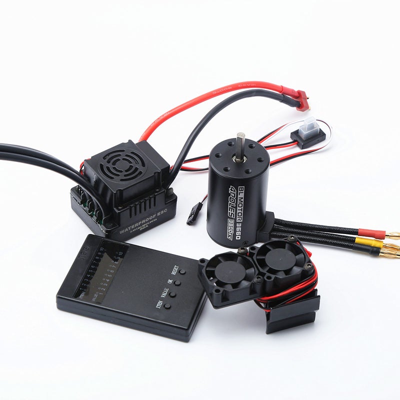 Waterproof 3660 3800KV Brushless Motor 80A Brushless ESC Programming Card With Motor Heat Sink Cooling Fan Combo Set for 1/8 Remote Control Car Truck - Image 1
