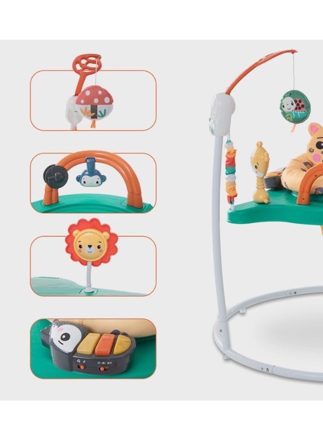 تيبيبي نطاطة أنشطة للأطفال من Tiibaby مزودة بموسيقى وألعاب، مع مقعد يدور بزاوية 360 درجة، و3 مستويات لضبط الارتفاع، وتصميم بطابع الغابة، مناسبة للأعمار من 4 أشهر فما فوق. - Image 4