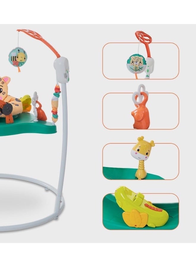 تيبيبي نطاطة أنشطة للأطفال من Tiibaby مزودة بموسيقى وألعاب، مع مقعد يدور بزاوية 360 درجة، و3 مستويات لضبط الارتفاع، وتصميم بطابع الغابة، مناسبة للأعمار من 4 أشهر فما فوق. - Image 2