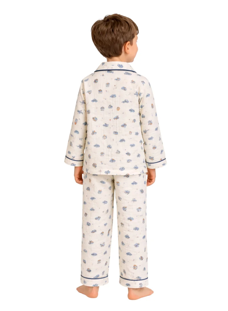 فكتور اند جين طقم بيجاما قطن موسلين للأولاد بطبعة مركبات