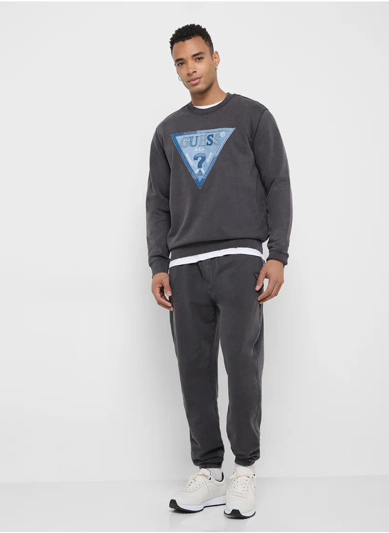 GUESS Crew Neck Logo Detailed Sweatshirt