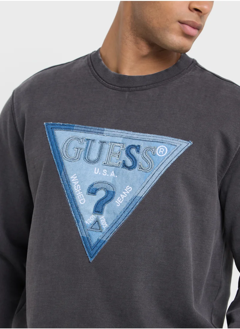 GUESS Crew Neck Logo Detailed Sweatshirt