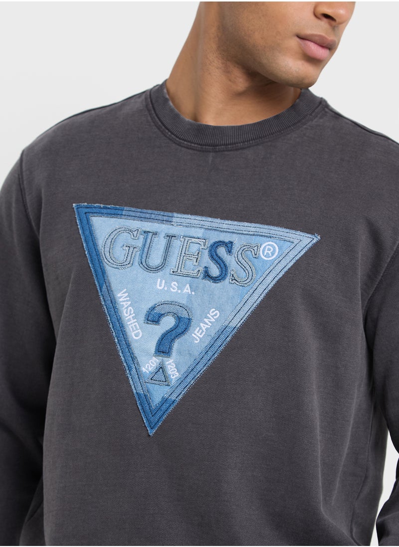 GUESS Crew Neck Logo Detailed Sweatshirt  - Image 3