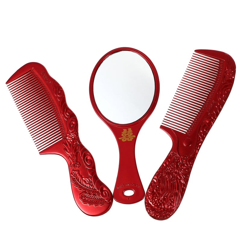 2 Sets of Wedding Combs and Mirror Bride Red Combs Wedding Party Supplies - Image 1