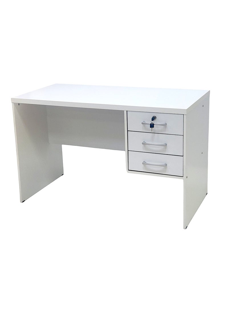 SBF Wooden Writing Table with Three Drawers, Office Table with Lockable Top Drawer, Computer Desk for Study and Work, Ideal Laptop Table for Home and Office, White