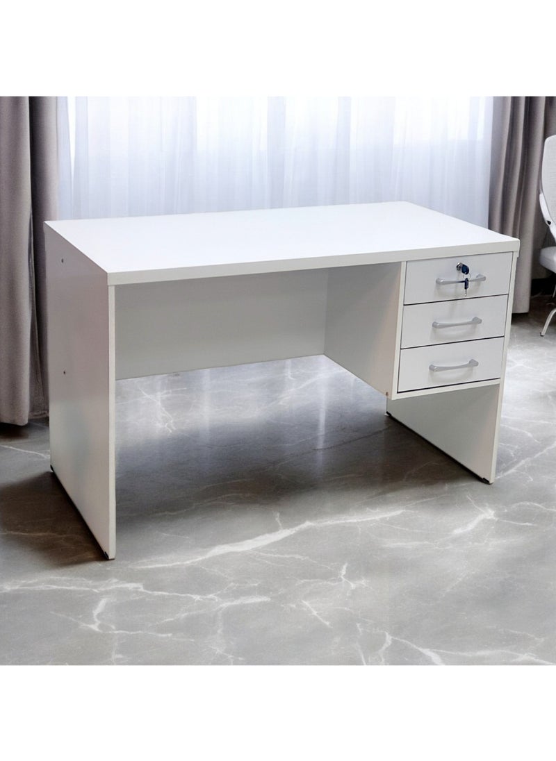 SBF Wooden Writing Table with Three Drawers, Office Table with Lockable Top Drawer, Computer Desk for Study and Work, Ideal Laptop Table for Home and Office, White