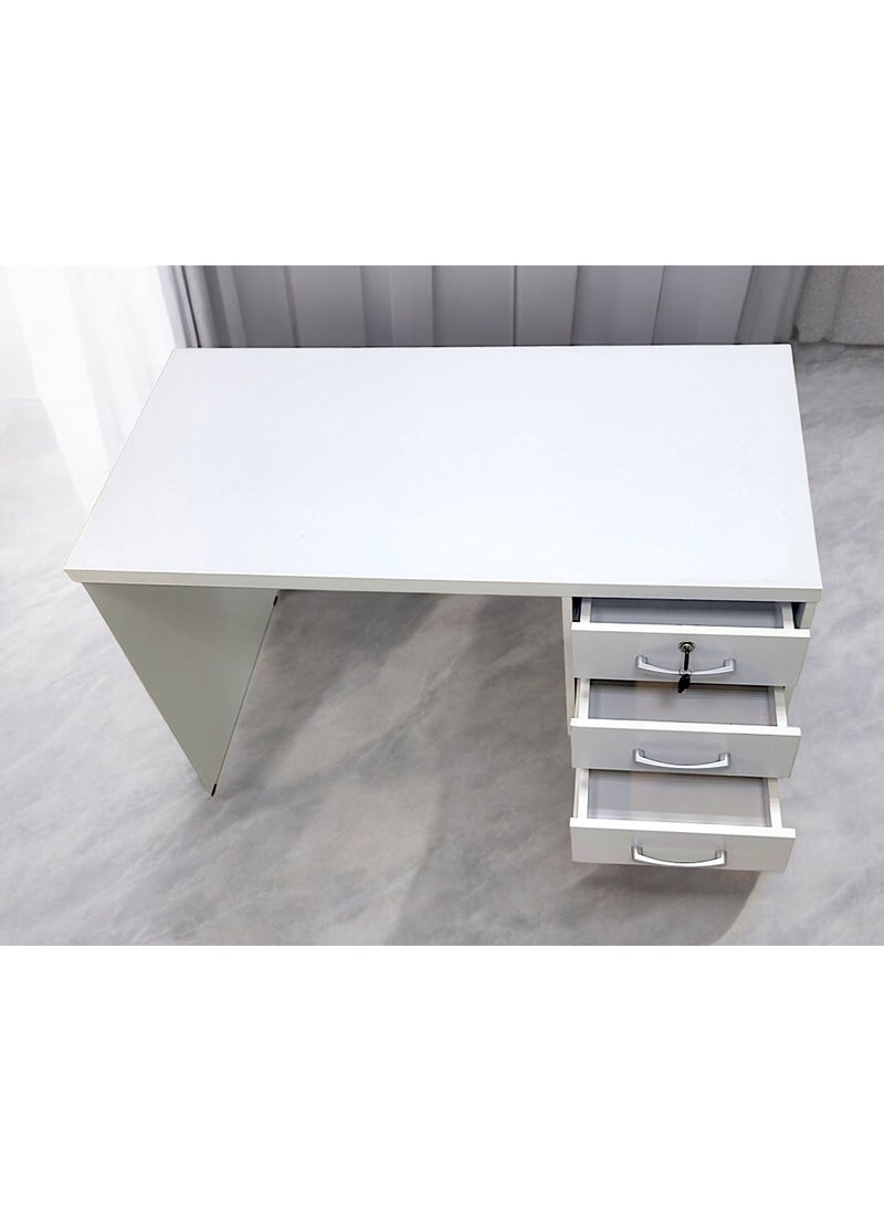 SBF Wooden Writing Table with Three Drawers, Office Table with Lockable Top Drawer, Computer Desk for Study and Work, Ideal Laptop Table for Home and Office, White