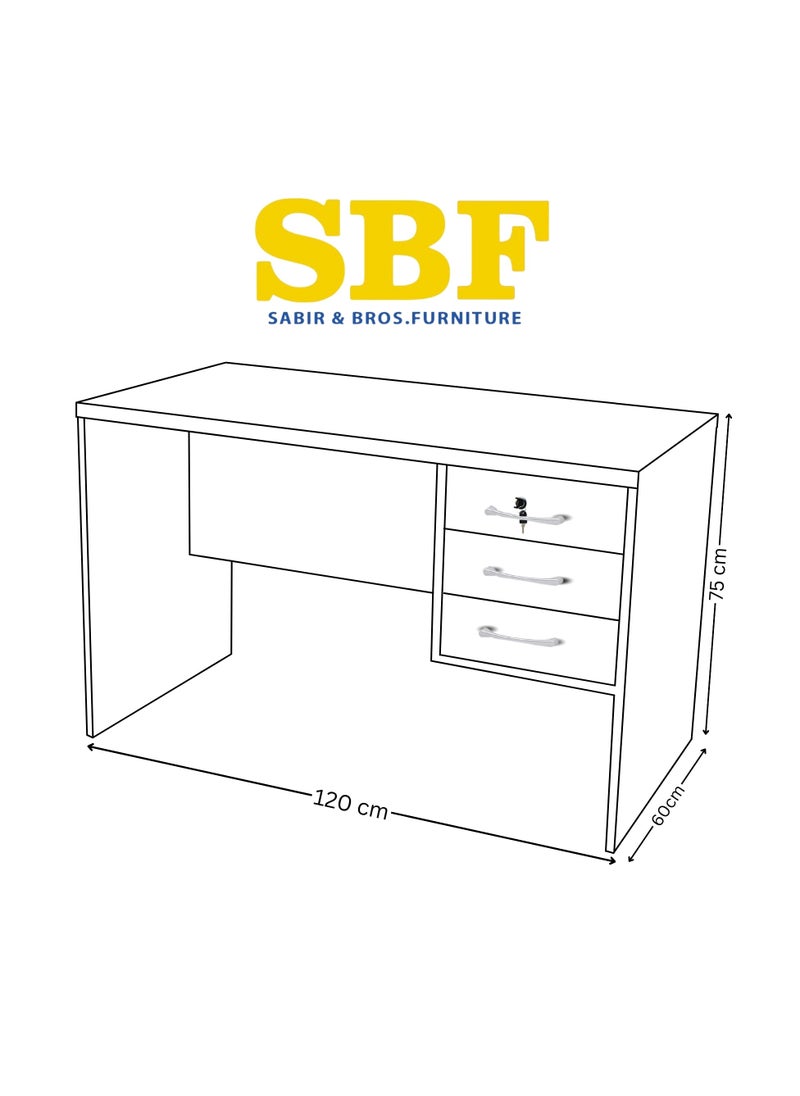 SBF Wooden Writing Table with Three Drawers, Office Table with Lockable Top Drawer, Computer Desk for Study and Work, Ideal Laptop Table for Home and Office, White