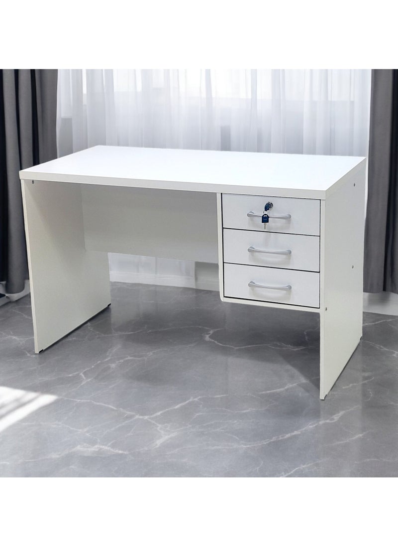 SBF Wooden Writing Table with Three Drawers, Office Table with Lockable Top Drawer, Computer Desk for Study and Work, Ideal Laptop Table for Home and Office, White
