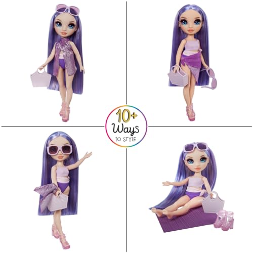 Rainbow High Swim & Style Violet, Purple 11" Fashion Doll with Shimmery Wrap to Style 10+ Ways, Removable Swimsuit, Sandals, Fun Play Accessories, Great Toy Gift for Girls Kids Ages 4-12 Years - Image 4