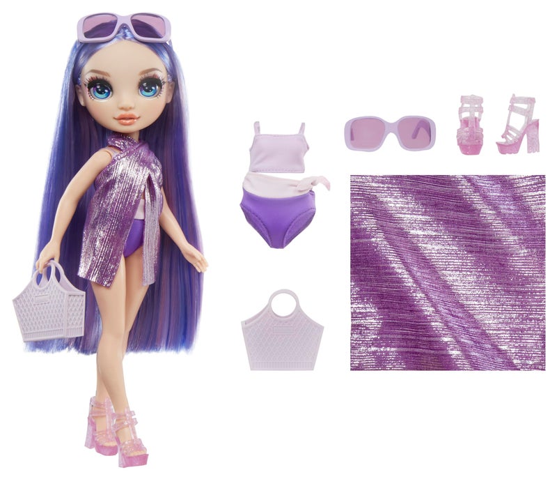 Rainbow High Swim & Style Violet, Purple 11" Fashion Doll with Shimmery Wrap to Style 10+ Ways, Removable Swimsuit, Sandals, Fun Play Accessories, Great Toy Gift for Girls Kids Ages 4-12 Years - Image 2