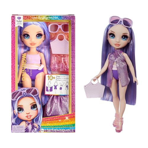 Rainbow High Swim & Style Violet, Purple 11" Fashion Doll with Shimmery Wrap to Style 10+ Ways, Removable Swimsuit, Sandals, Fun Play Accessories, Great Toy Gift for Girls Kids Ages 4-12 Years - Image 1