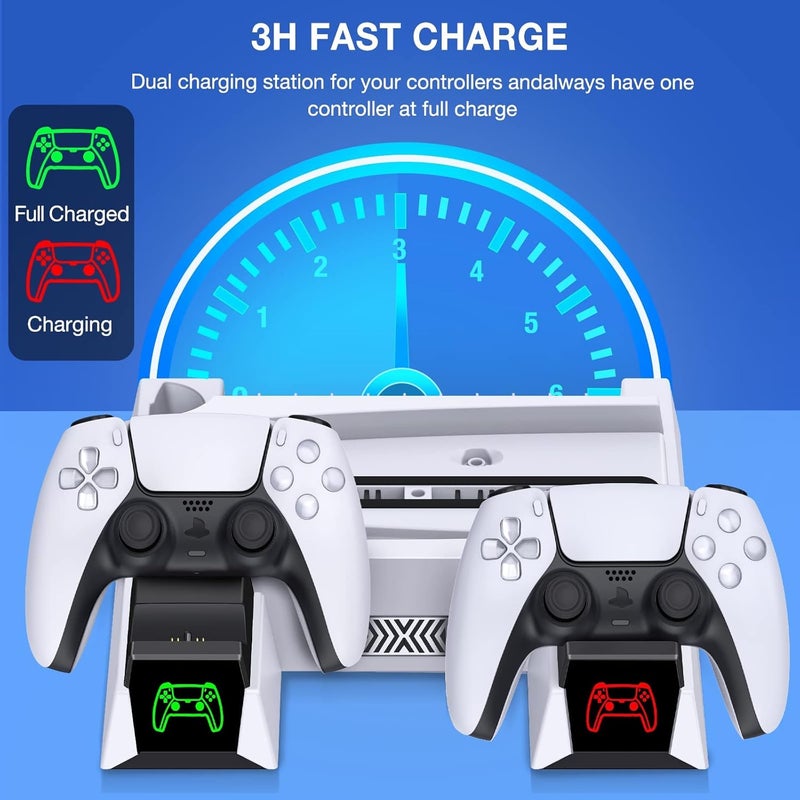 ميكينج تك حامل PS5 مع محطة شحن وحدات التحكم ومحطة تبريد لوحدة تحكم PS5 الإصدار الرقمي وإصدار القرص، محطة شحن مزدوجة لوحدات التحكم، 3 سرعات مروحة تبريد، فتحات ألعاب (النمط 1) - Image 5