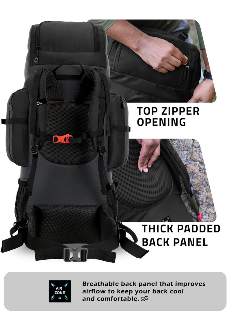 TRAWOC EXPEDITION 80L Travel Backpack Camping Hiking Rucksack Trekking Bag for Men & Women with Water Proof Rain Cover/Shoe Compartment BHK001 Black - Image 4