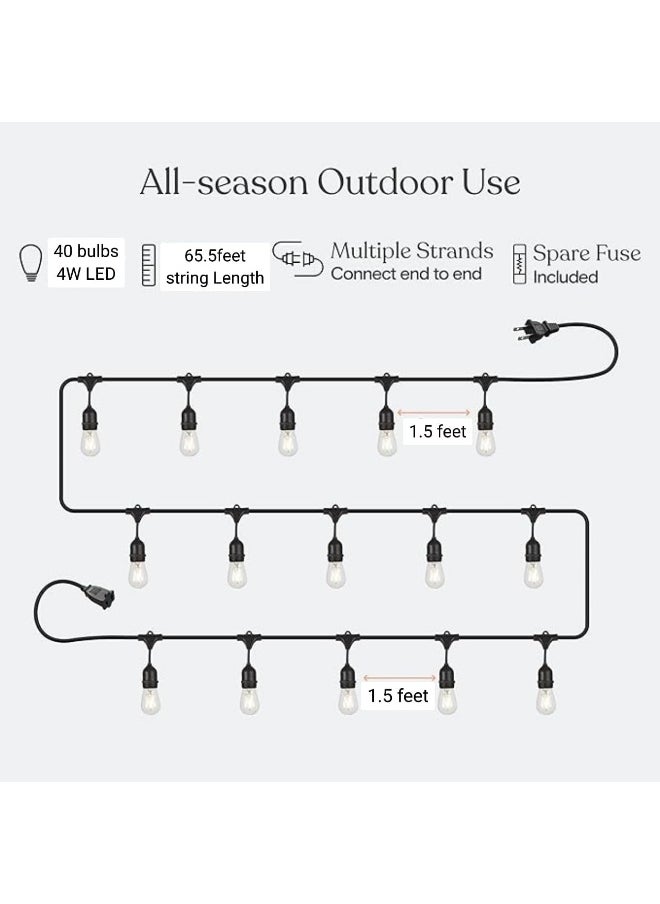 Generic Waterproof LED Outdoor String Lights, 4W Vintage Edison Bulbs, 40LED bulbs (20M), Warm White, Hanging, Commercial Grade Patio Lights, Create Cafe Ambience  - Image 3