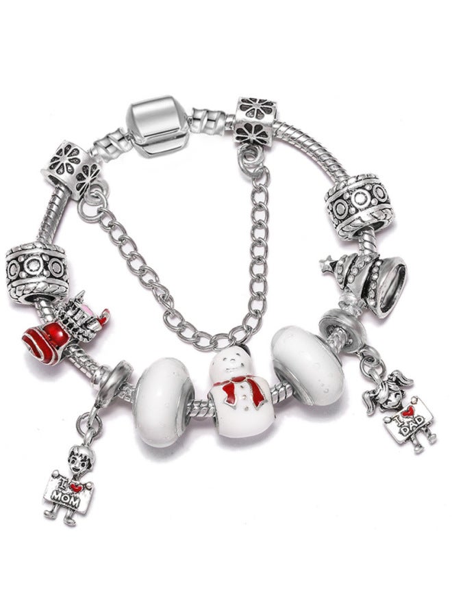 European Red Christmas Theme Bracelet Diy Crystal Beads Bell Pendant Women Children Bracelet Gift