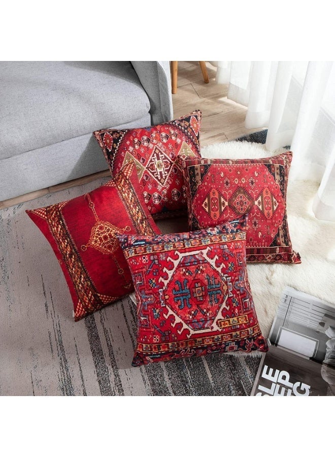 Arabest Pack of 4 Throw Pillow Covers, Geometric Persian Home Decor Oriental Pillow Cases, 45x45 cm Decorative Cushion Couch Sofa Pillowcases Colorful Red Tribal (Colorful Red) - Image 2