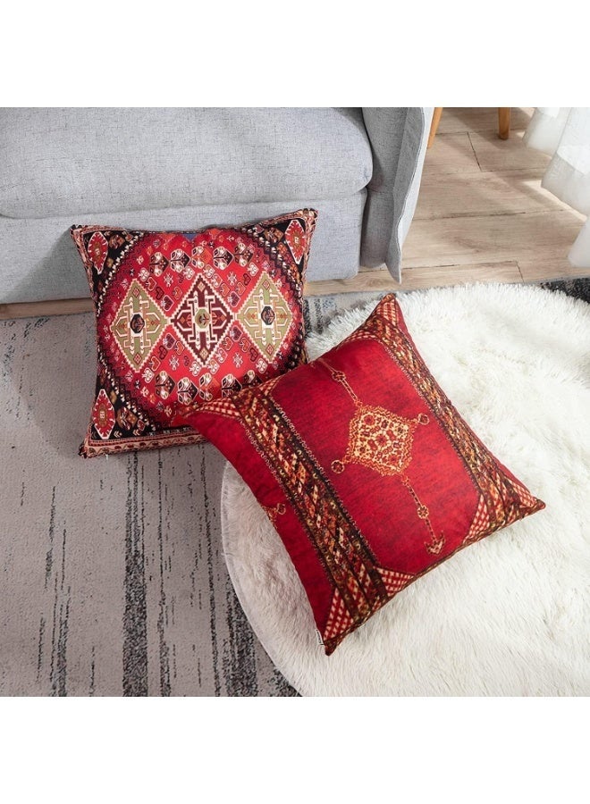 Arabest Pack of 4 Throw Pillow Covers, Geometric Persian Home Decor Oriental Pillow Cases, 45x45 cm Decorative Cushion Couch Sofa Pillowcases Colorful Red Tribal (Colorful Red) - Image 4