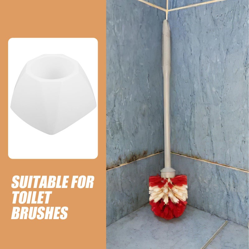 Octagonal Plastic Toilet Brush Holder Base Set Of 4 White Bathroom Accessories Storage Stand - Image 4