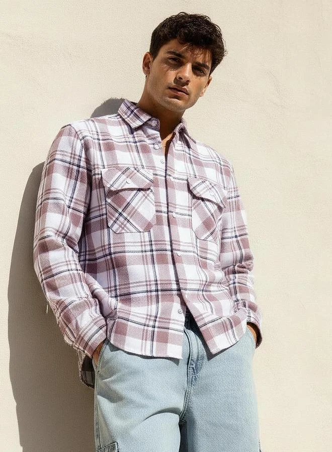 Lee Cooper Lee Cooper Men Regular Fit Collared Checked Long Sleeve Shirt