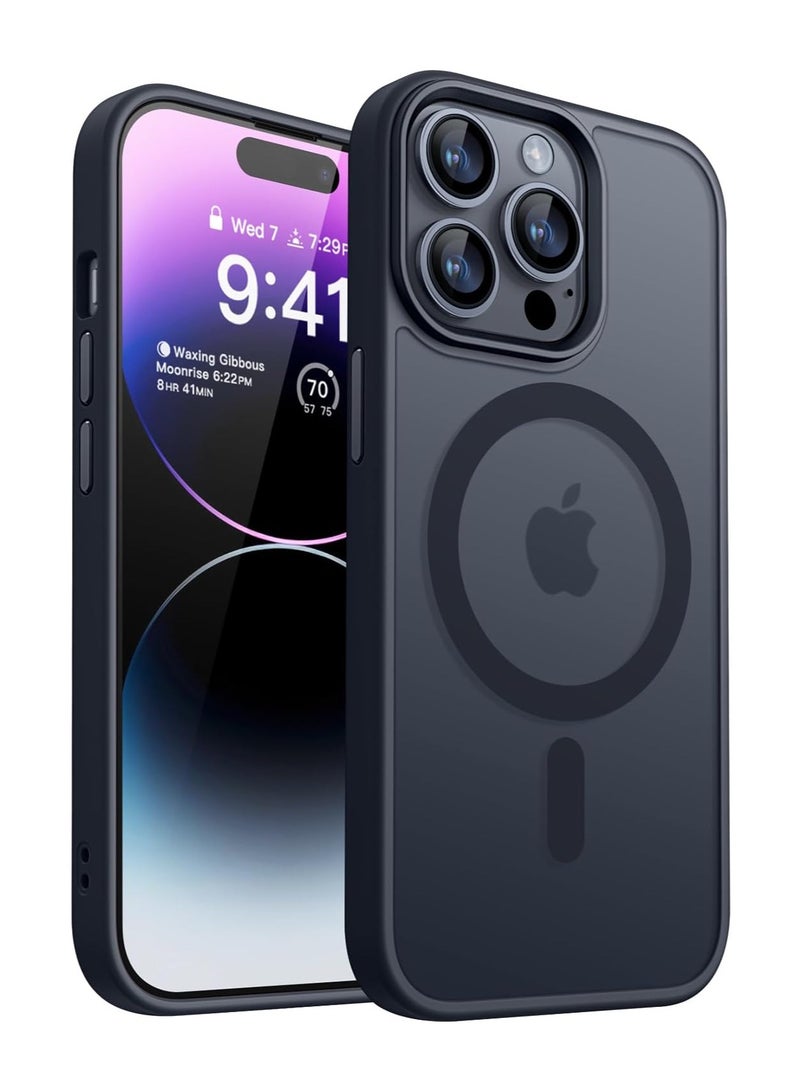 ESCASE Magnetic Cover for iPhone 14 Pro Max 6.7 inch, MagSafe Compatible, Translucent Frosted Slim Back Shockproof Case Black - Image 1