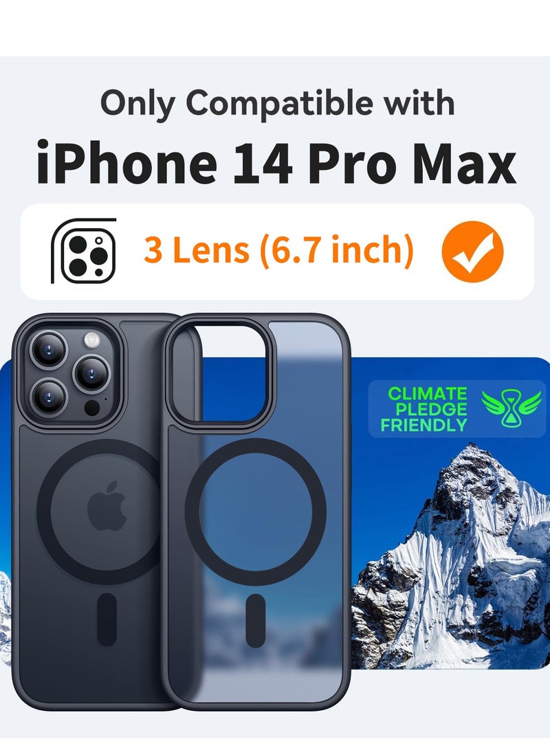 ESCASE Magnetic Cover for iPhone 14 Pro Max 6.7 inch, MagSafe Compatible, Translucent Frosted Slim Back Shockproof Case Black - Image 2