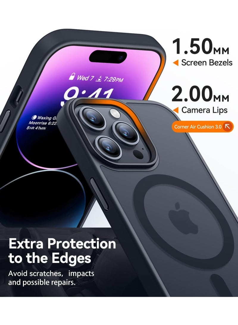 ESCASE Magnetic Cover for iPhone 14 Pro Max 6.7 inch, MagSafe Compatible, Translucent Frosted Slim Back Shockproof Case Black - Image 5