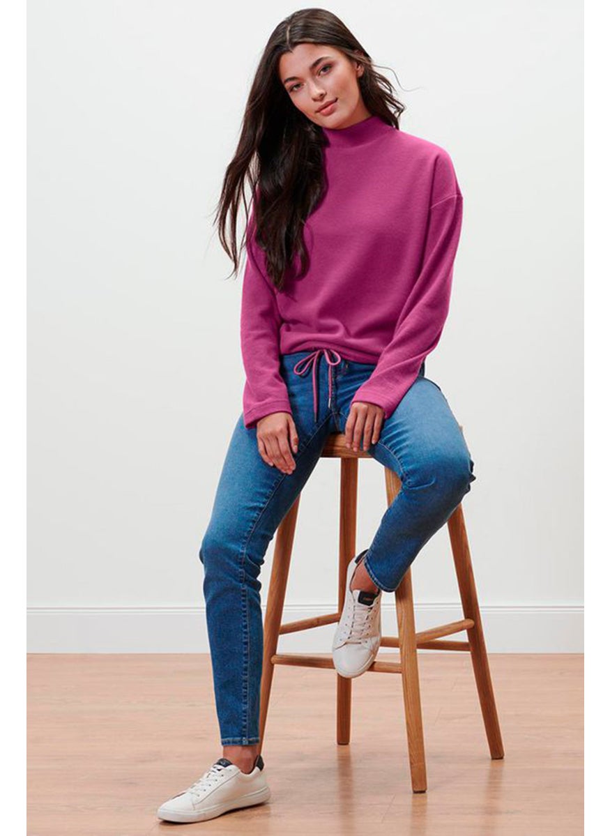 Tchibo Women Mock Neck Long Sleeve Knitted Sweatshirt, Purple  - Image 1