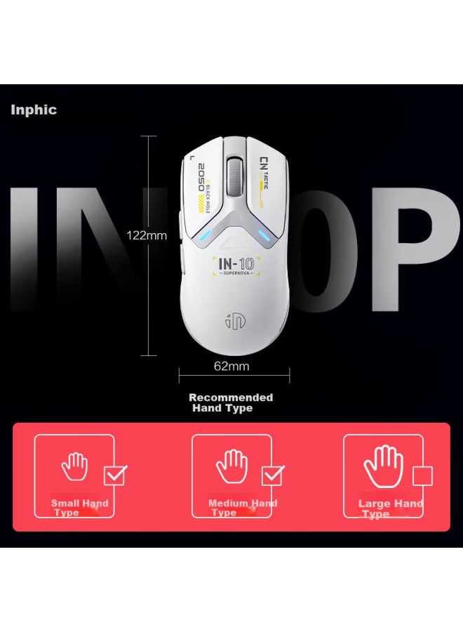 Inphic In10 Wireless Gaming Mouse Wired Bluetooth Three Modes Paw3395 E-Sports Lightweight 26,000 Dpi/8K Return Rate/100 Million Clicks Microswitches Night Black - Image 5