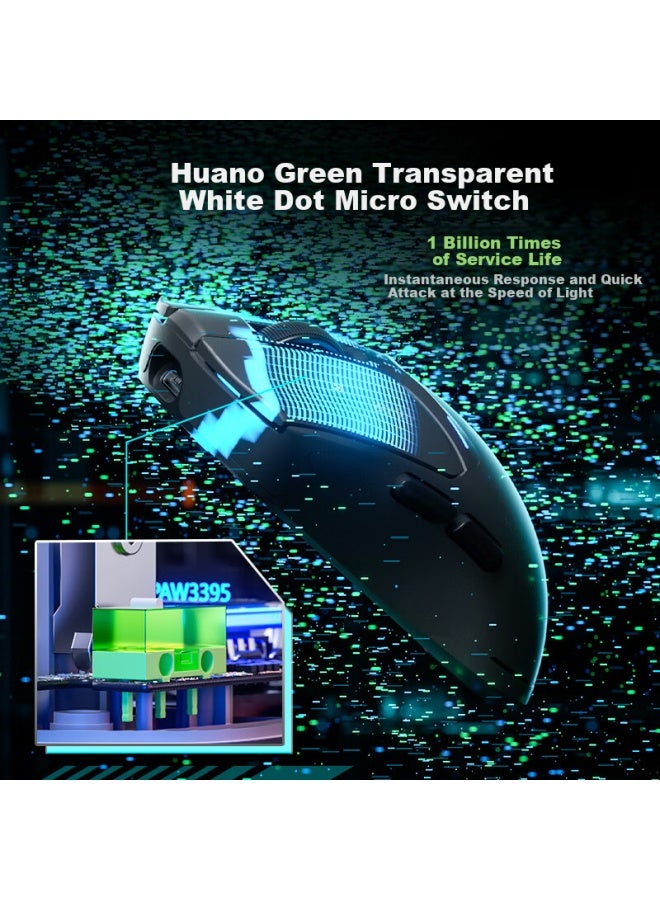 Inphic In10 Wireless Gaming Mouse Wired Bluetooth Three Modes Paw3395 E-Sports Lightweight 26,000 Dpi/8K Return Rate/100 Million Clicks Microswitches Night Black - Image 3