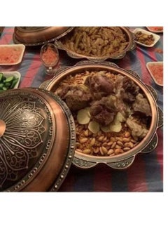 eBasket Tray and service for huge banquets A tray with an Arabic copper lid that serves kabsa, mandi, pigeons, bananas, and all kinds of hot dishes. 40 cm. Imported, high quality.. A distinctive heavy material on your table at any time.  - Image 1