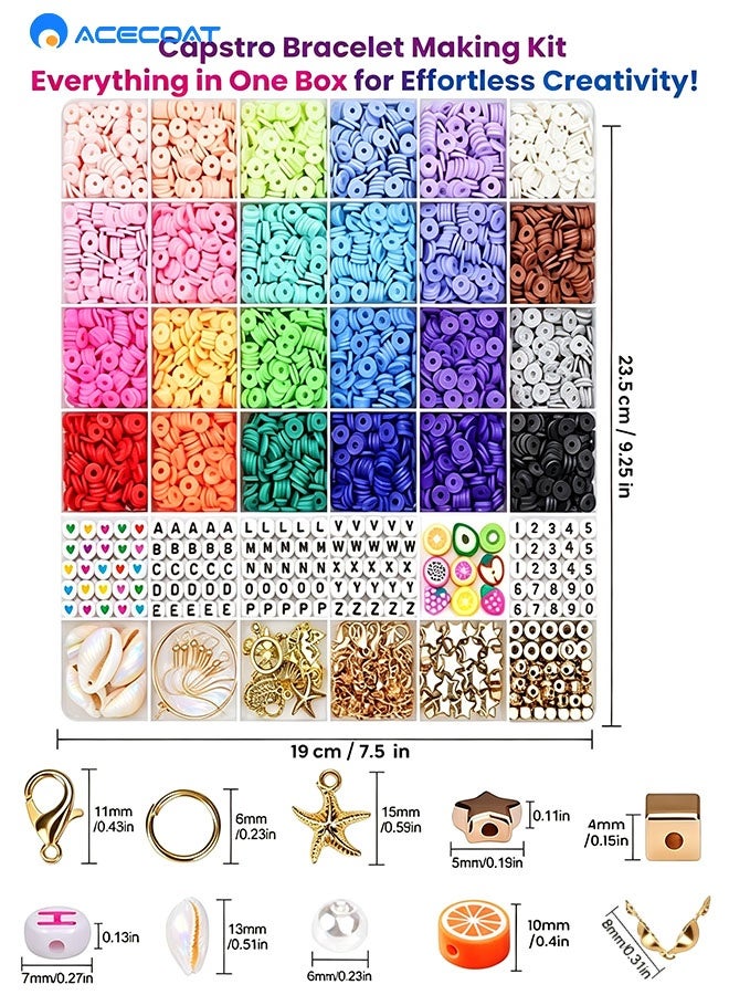 ACECOAT 6000+ Clay Beads for Bracelet Making Kit - DIY Jewelry Set with Pendant Charms, Elastic Strings, 24 Colors Flat Preppy Beads for Bracelets, Necklace, Earrings - Image 2