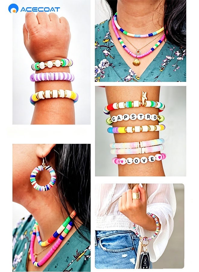 ACECOAT 6000+ Clay Beads for Bracelet Making Kit - DIY Jewelry Set with Pendant Charms, Elastic Strings, 24 Colors Flat Preppy Beads for Bracelets, Necklace, Earrings - Image 3