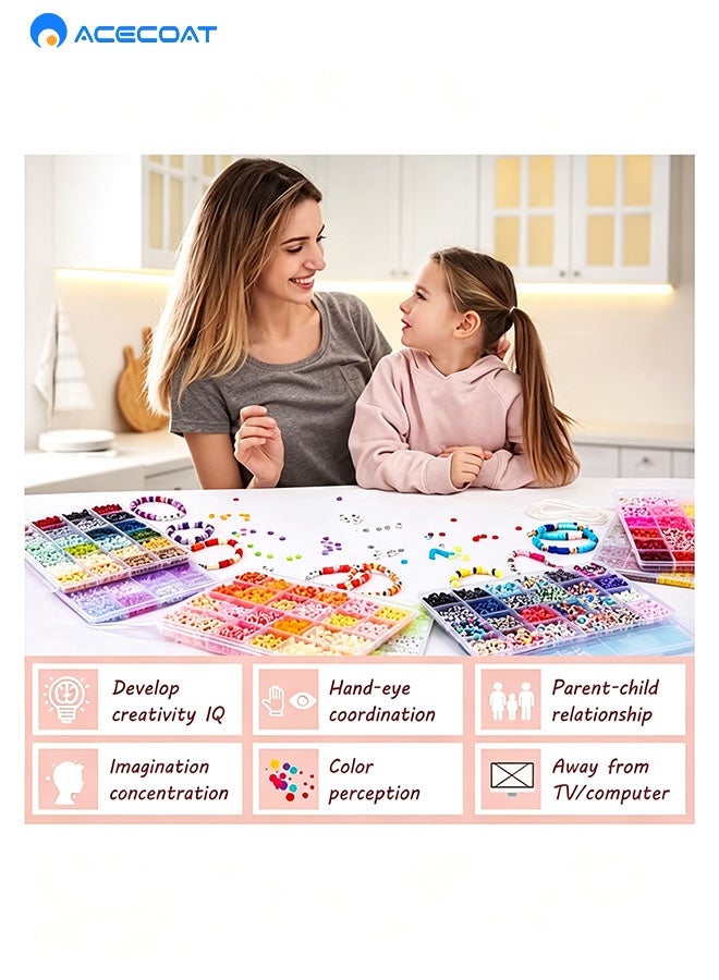ACECOAT 6000+ Clay Beads for Bracelet Making Kit - DIY Jewelry Set with Pendant Charms, Elastic Strings, 24 Colors Flat Preppy Beads for Bracelets, Necklace, Earrings - Image 5