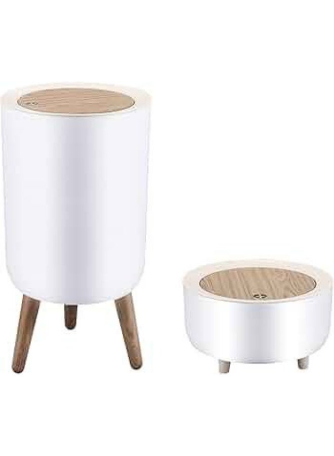 2-Piece Basket Set with Push Top Lid, Nordic Modern Plastic Waste Bin for Kitchen, Bathroom, Bedroom, Living Room, Office, Outdoor, Dog Resistant, Wood Push Top - Trash Can - Round Wastebasket - Garbage Basket for Chalets, Villas, and Houses - Push Top Trash Can - Waste Basket for Bathroom, Bedroom, Master, Living Room, and Kitchen - - Image 1