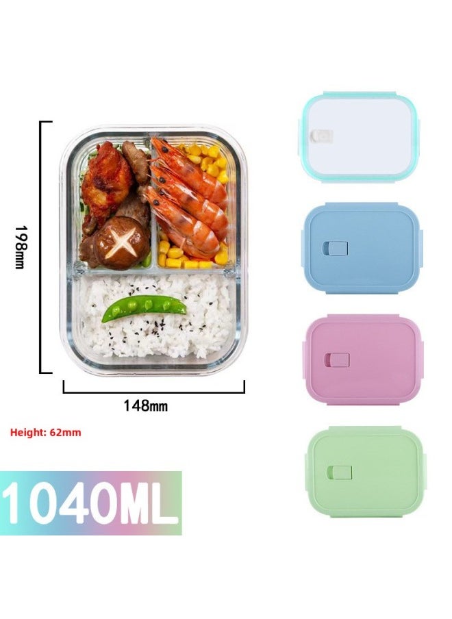 Generic - Rectangular Glass Preservation Bowl Microwave Heating Lunch Box Transparent Glass Lunch Box Round Lunch Box Glass-Specifications:Long Three Separated 1040ML-Color:Pink - Image 1