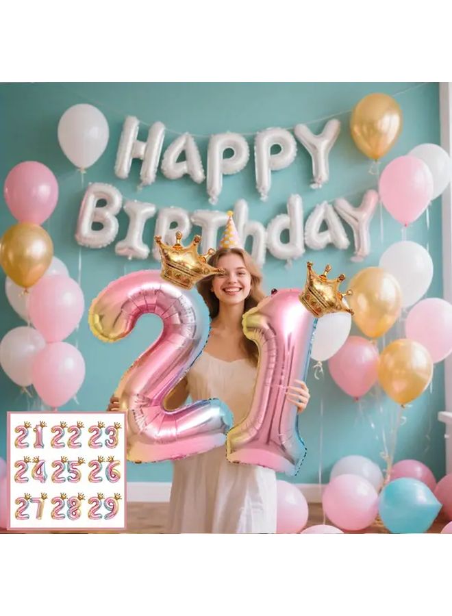 4 قطع مجموعة تاج طول 32 بوصة من البالونات المتدرجة بألوان قوس قزح تشمل الأرقام 21 22 23 24 25 26 27 28 29 لحفلات أعياد الميلاد والذكرى السنوية وديكور خلفية عيد الحب - Image 1