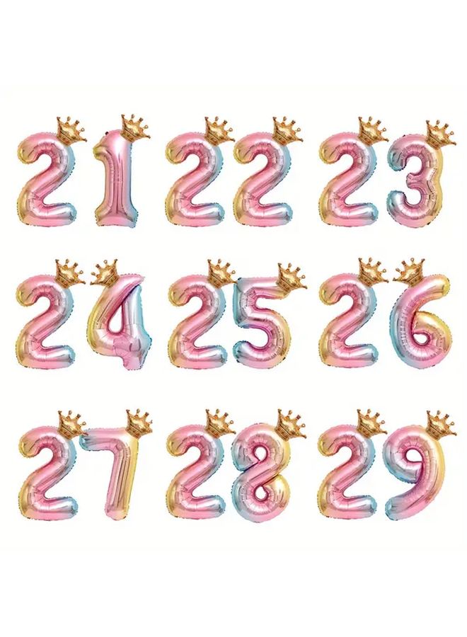 4 قطع مجموعة تاج طول 32 بوصة من البالونات المتدرجة بألوان قوس قزح تشمل الأرقام 21 22 23 24 25 26 27 28 29 لحفلات أعياد الميلاد والذكرى السنوية وديكور خلفية عيد الحب - Image 2