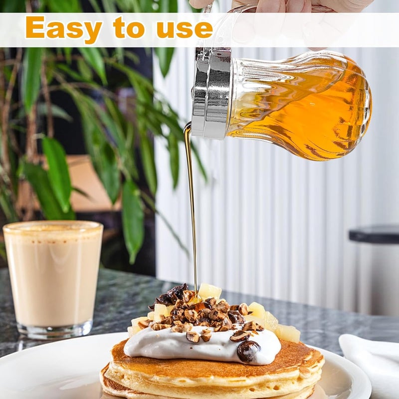 YEXEXINM 2Pcs 8oz Syrup Dispenser Honey Pot Glass Honey Dispenser Jar, Maple Syrup Dispenser, Honey Container, Commercial Quality With Handle Honey Dispenser for Home Kitchen Storage (2, Twill weave 2 Pack) - Image 4