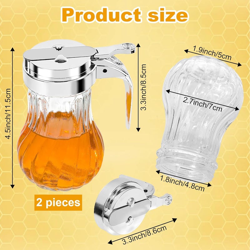 YEXEXINM 2Pcs 8oz Syrup Dispenser Honey Pot Glass Honey Dispenser Jar, Maple Syrup Dispenser, Honey Container, Commercial Quality With Handle Honey Dispenser for Home Kitchen Storage (2, Twill weave 2 Pack) - Image 2
