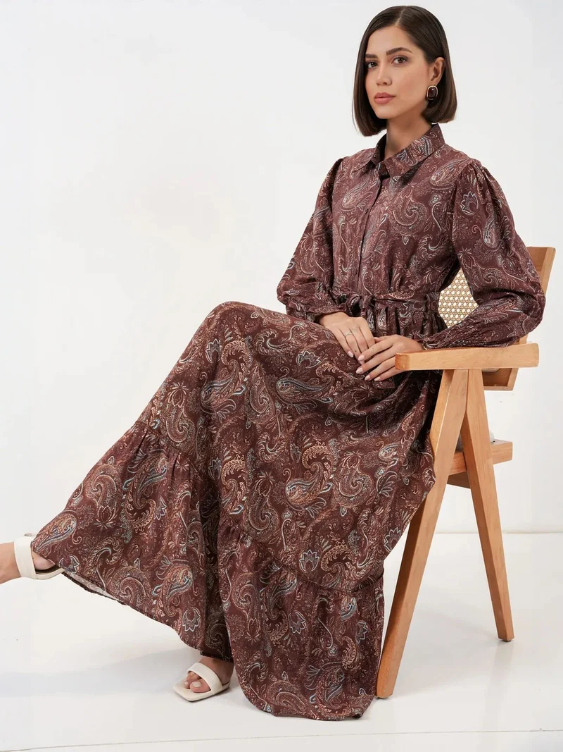 بيغ دارت BDART Maxi Shirt Dress with Paisley Print and Belt